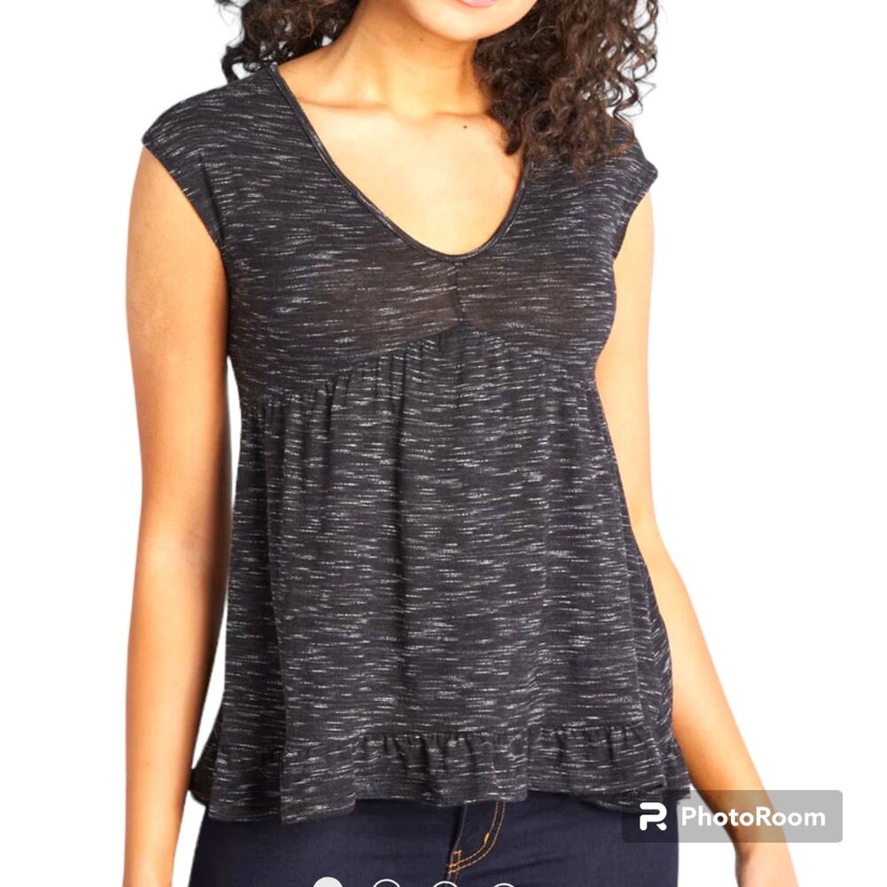 Modcloth superbly black swingy knit heathered top flowy casual SZ LG boho chic